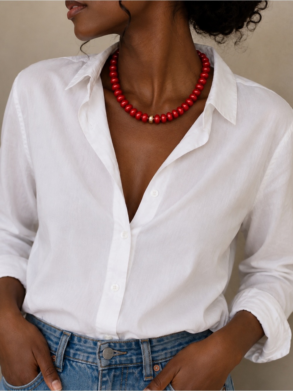 New! Cherry Red Beaded Dopamine Necklace NWOT 1067 - Picture 2 of 3